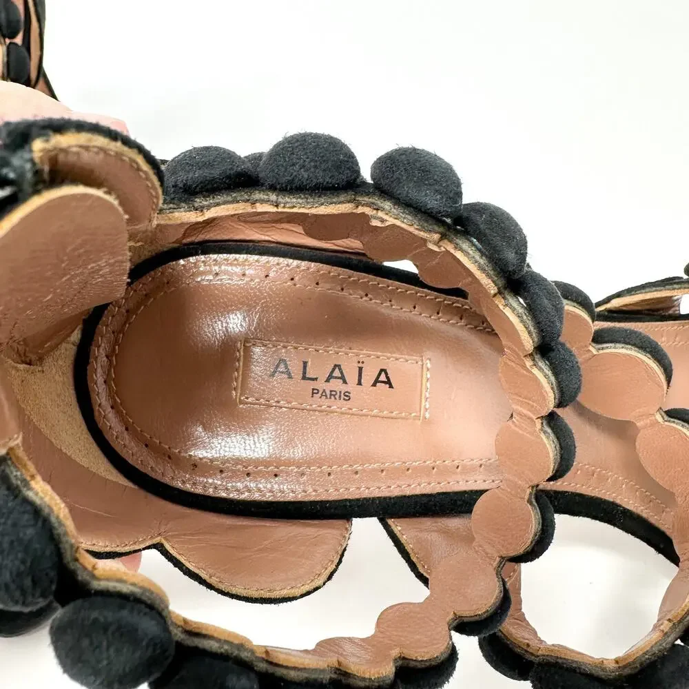 Alaia Bombe Heels Sandals Shoes Black Suede Ankle Strap EU 37 US 6.5